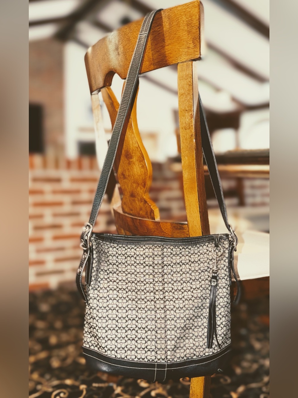 Vintage Coach Signature Mini C Black Jacquard Crossbody Bag F10416